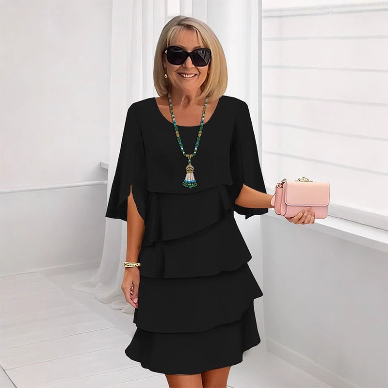 📢📢50 % DE RÉDUCTION !!!⏰Robe élégante à manches à volants superposés pour femme – Un style facile à porter en toute occasion💃