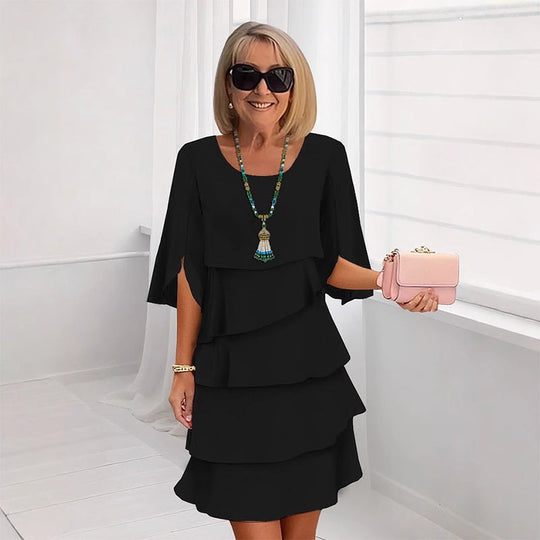 📢📢50 % DE RÉDUCTION !!!⏰Robe élégante à manches à volants superposés pour femme – Un style facile à porter en toute occasion💃
