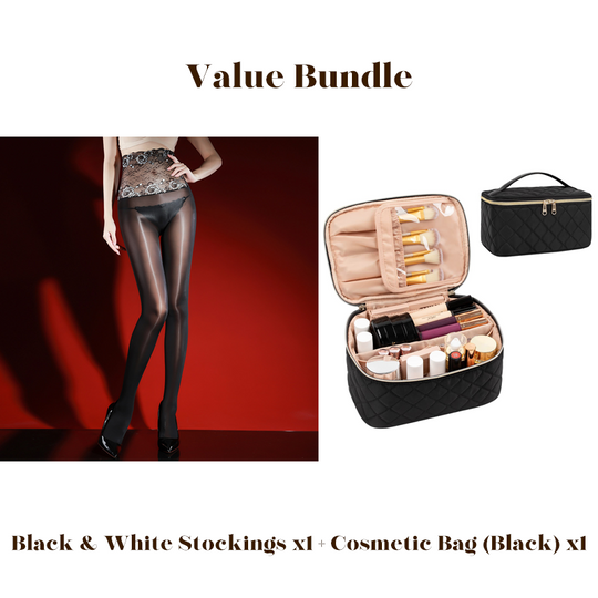 Value Bundle: 8D Oil-Sheen Rose Lace Stockings + Cosmetic Bag