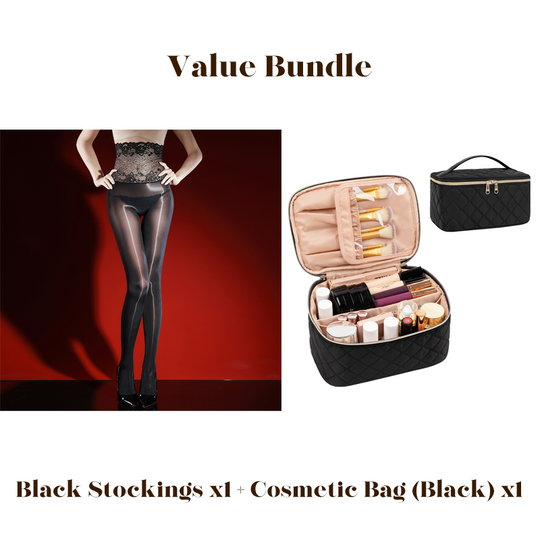 Value Bundle: 8D Oil-Sheen Rose Lace Stockings + Cosmetic Bag