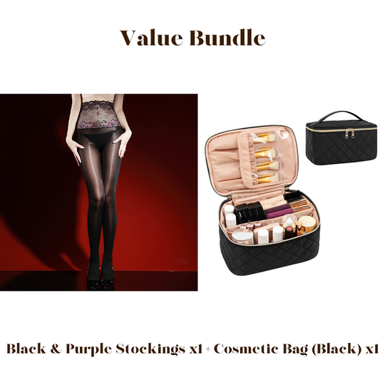 Value Bundle: 8D Oil-Sheen Rose Lace Stockings + Cosmetic Bag