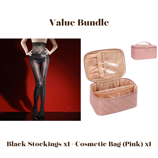 Value Bundle: 8D Oil-Sheen Rose Lace Stockings + Cosmetic Bag