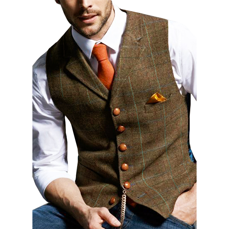 Men's Plaid Tweed Lapel Vest