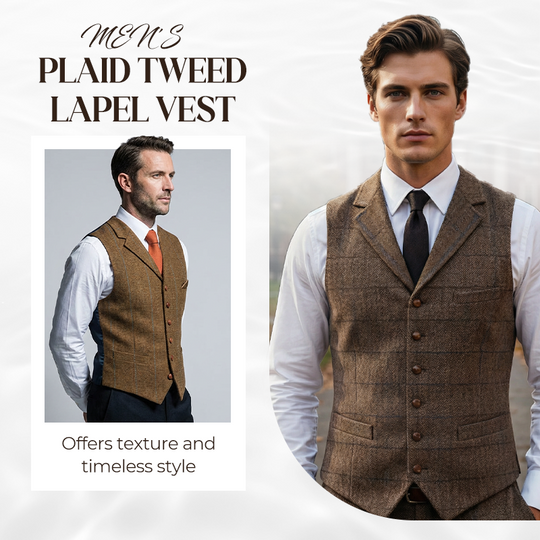 Men's Plaid Tweed Lapel Vest