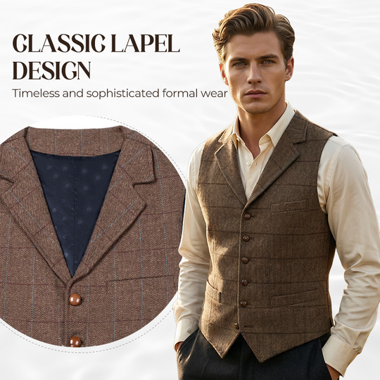 Men's Plaid Tweed Lapel Vest