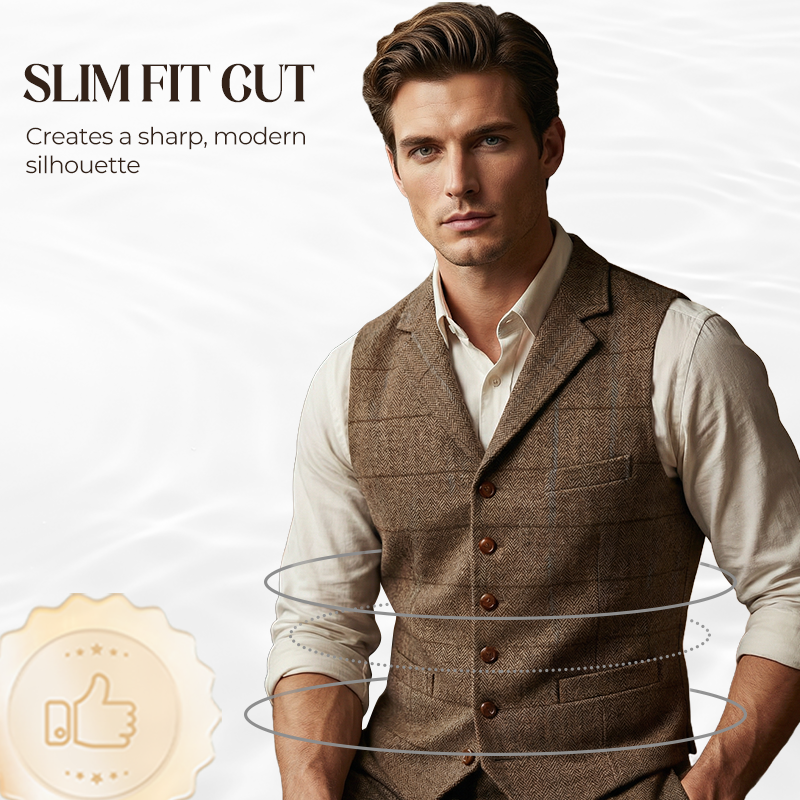 Men's Plaid Tweed Lapel Vest