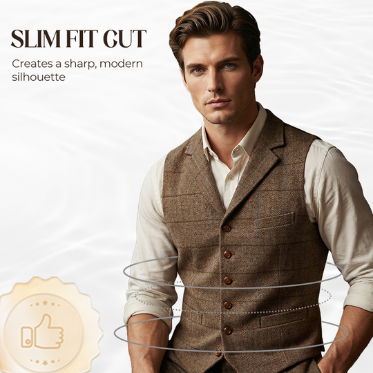 Men's Plaid Tweed Lapel Vest