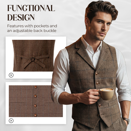 Men's Plaid Tweed Lapel Vest