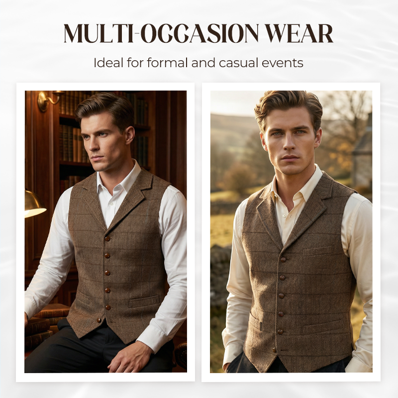 Men's Plaid Tweed Lapel Vest