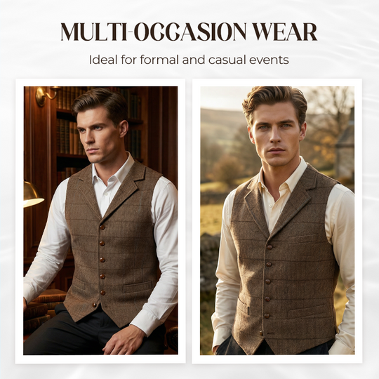 Men's Plaid Tweed Lapel Vest
