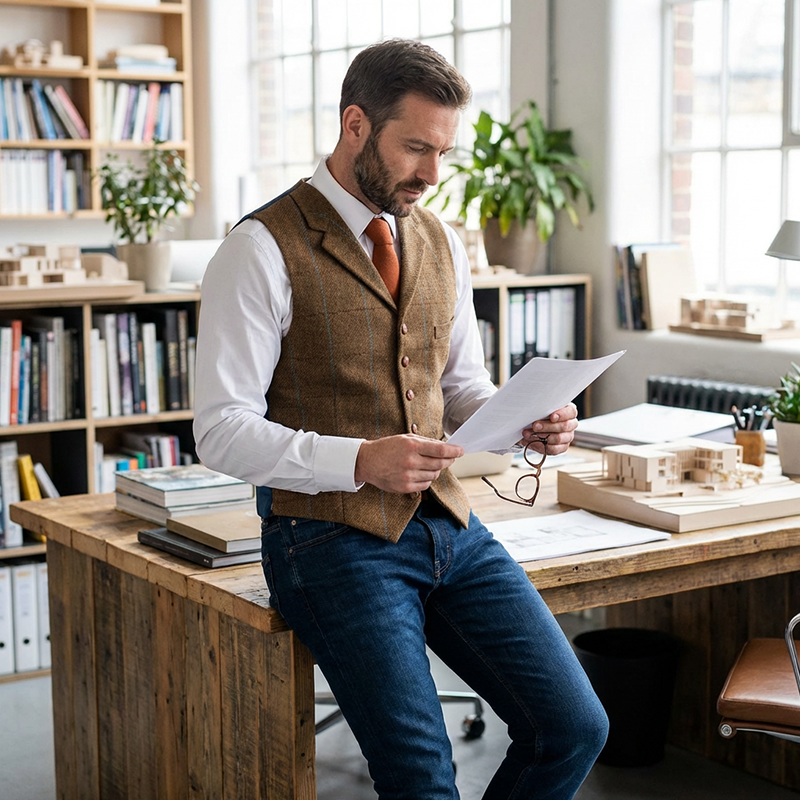 Men's Plaid Tweed Lapel Vest