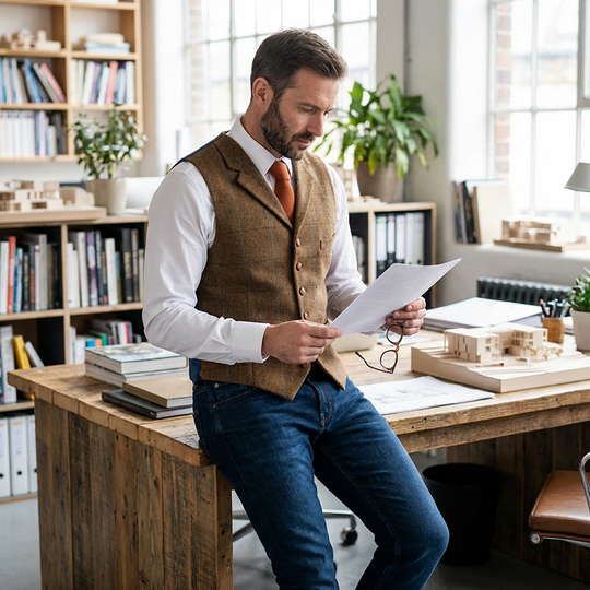 Men's Plaid Tweed Lapel Vest