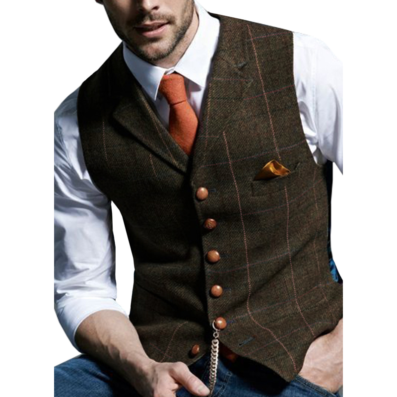 Men's Plaid Tweed Lapel Vest