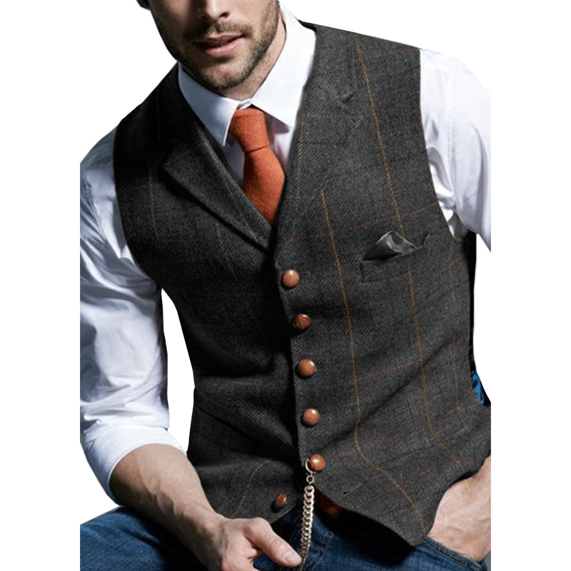 Men's Plaid Tweed Lapel Vest