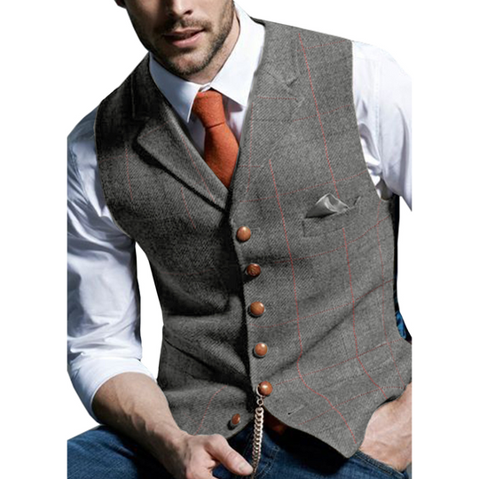 Men's Plaid Tweed Lapel Vest