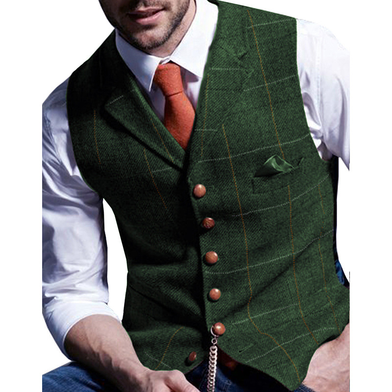 Men's Plaid Tweed Lapel Vest