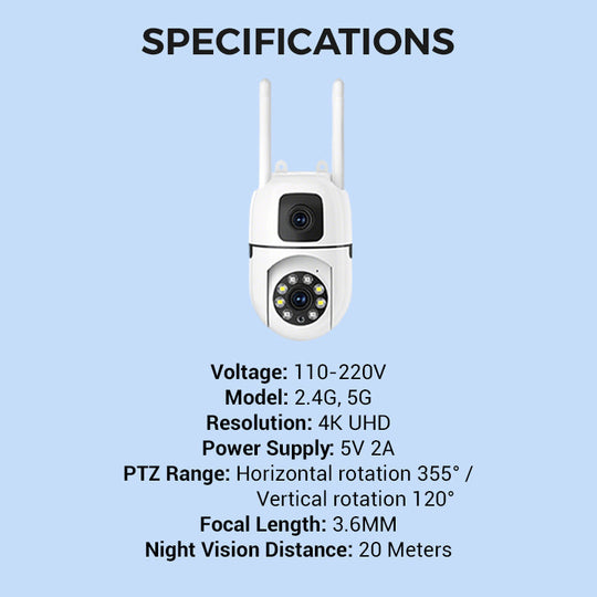 🔍🔍360° Pan & Tilt 4K Dual Lens Security Camera – Outdoor WiFi Surveillance Camera