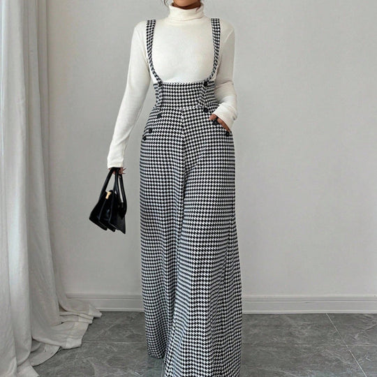 Women’s Classic Houndstooth High-Waist Suspender Pants