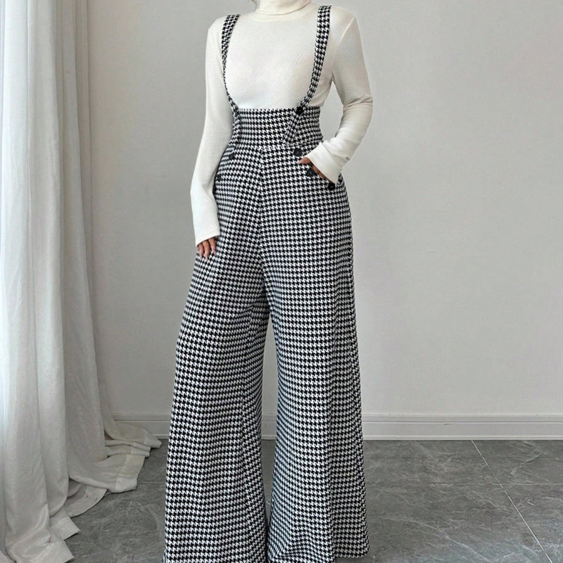Women’s Classic Houndstooth High-Waist Suspender Pants