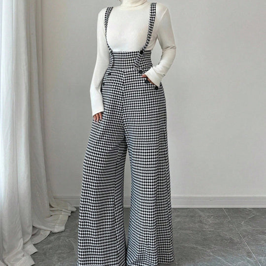 Women’s Classic Houndstooth High-Waist Suspender Pants