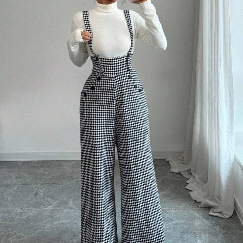 Women’s Classic Houndstooth High-Waist Suspender Pants