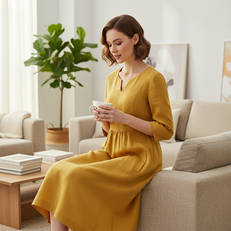 ✨💞V-Neck & 3/4 Sleeve Casual Dress with Pockets👗