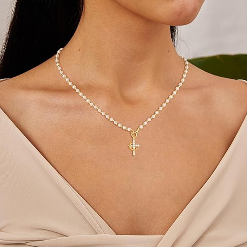 Zirconia Crown Cross Pendant Necklace