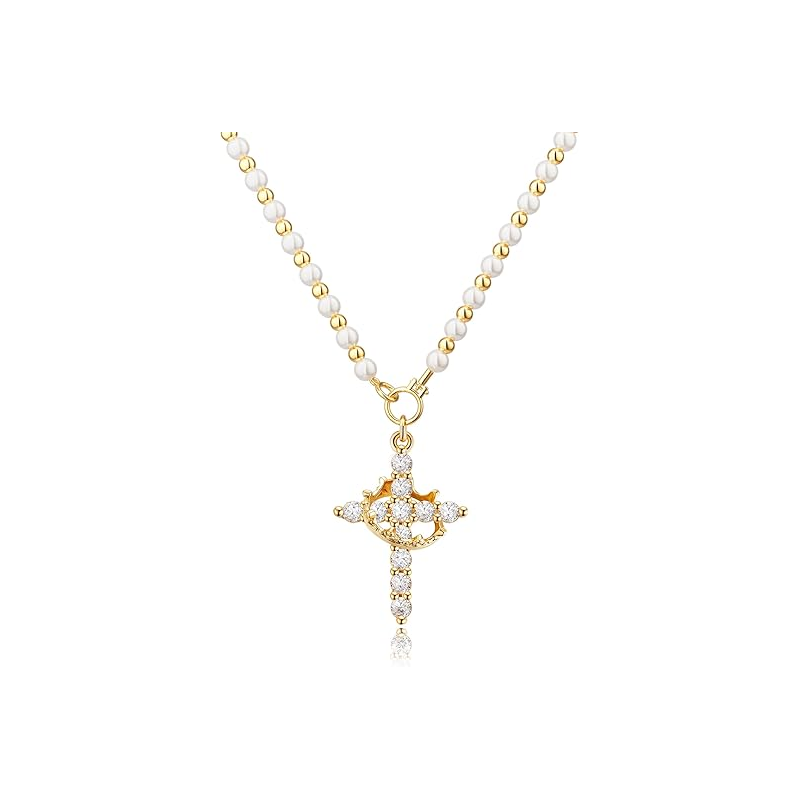 Zirconia Crown Cross Pendant Necklace