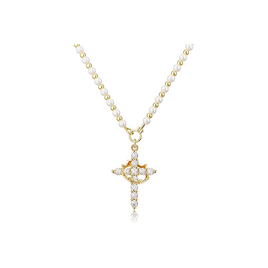 Zirconia Crown Cross Pendant Necklace