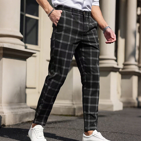 Men's Slim-Fit Plaid Trousers