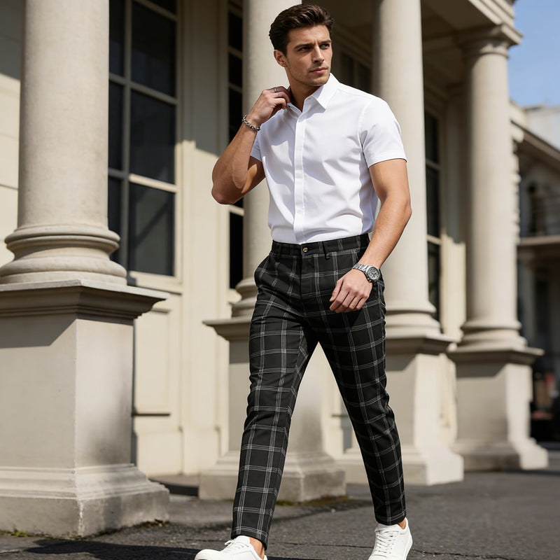 Men's Slim-Fit Plaid Trousers