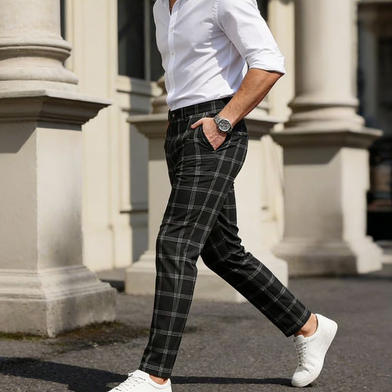 Men's Slim-Fit Plaid Trousers
