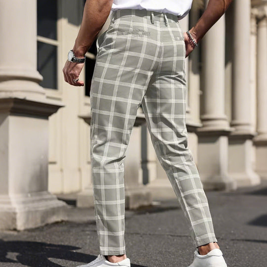 Men's Slim-Fit Plaid Trousers