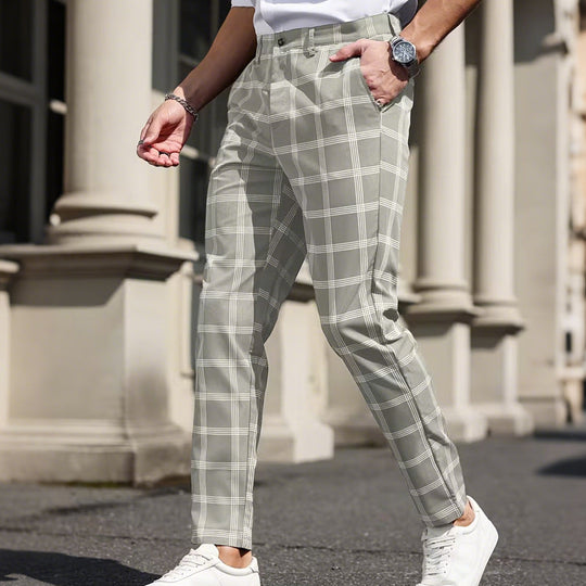 Men's Slim-Fit Plaid Trousers