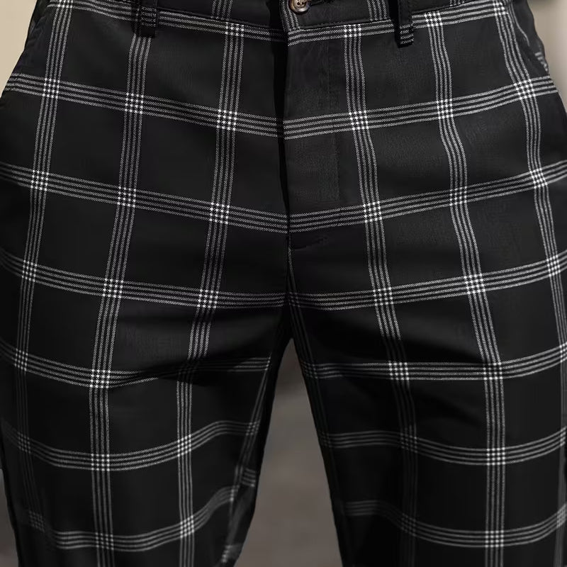 Men's Slim-Fit Plaid Trousers