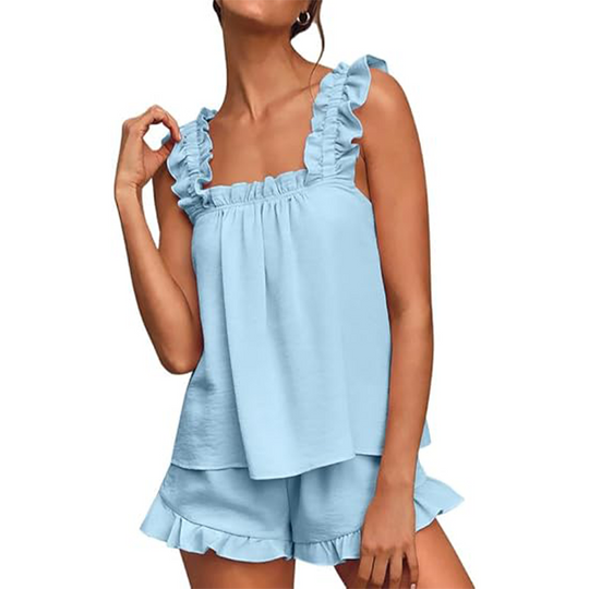 🔥💐LAST DAY SALE 50% OFF🎁2-Piece Soft Pajama Set with Ruffle Tank Top & Shorts