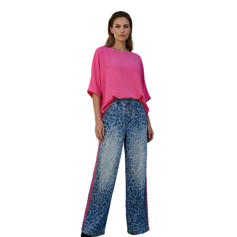 ⏳Zeitlich begrenztes Sonderangebot⏰Leuchtend pinkes Top &  Hosen-Set mit auffälligem Leopardenmuster👚👖