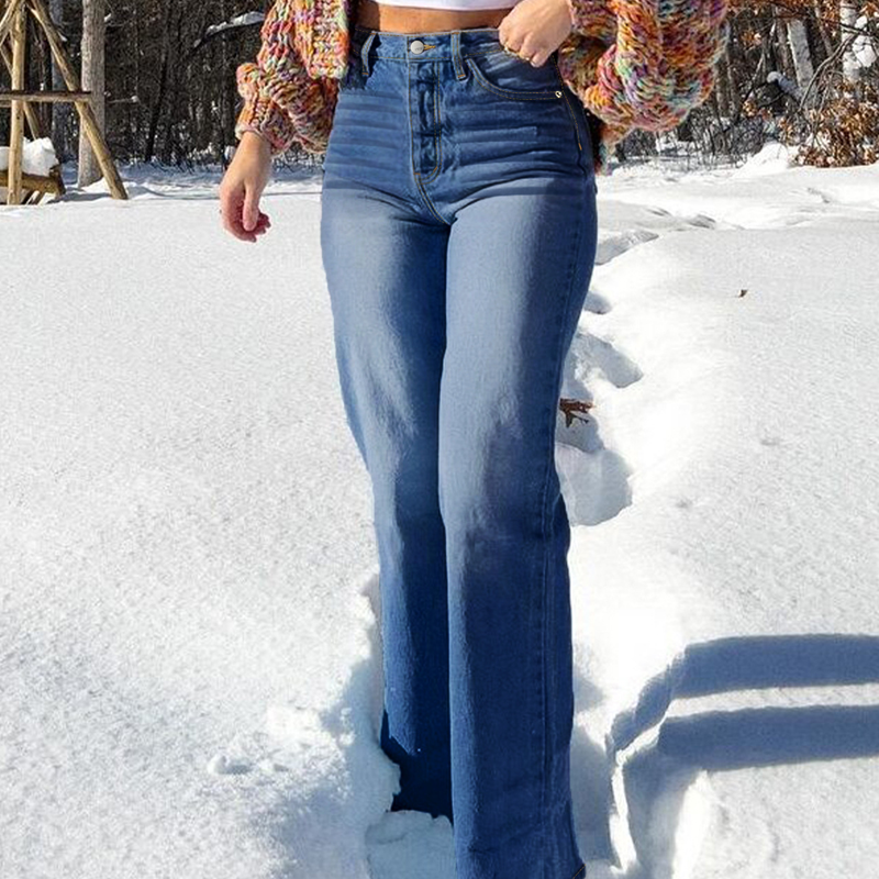 Jean extensible taille haute à jambe droite pour femme