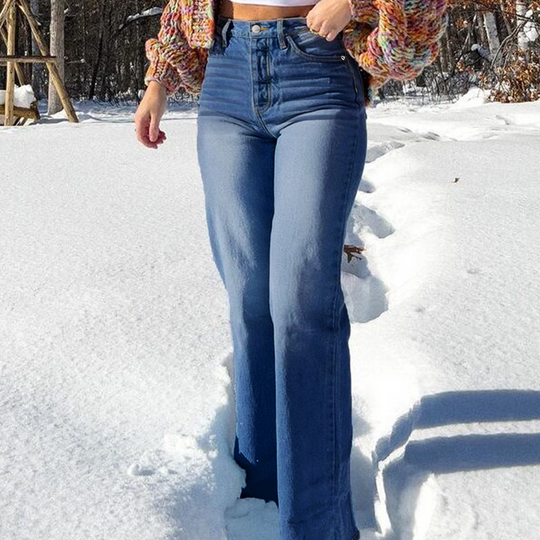 Jean extensible taille haute à jambe droite pour femme