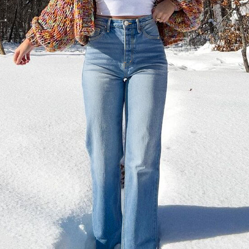 Jean extensible taille haute à jambe droite pour femme
