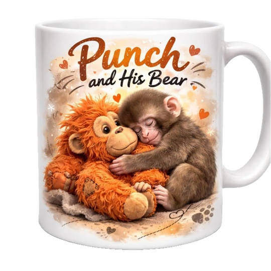 Taza de cerámica mono lindo "Punch y su oso"