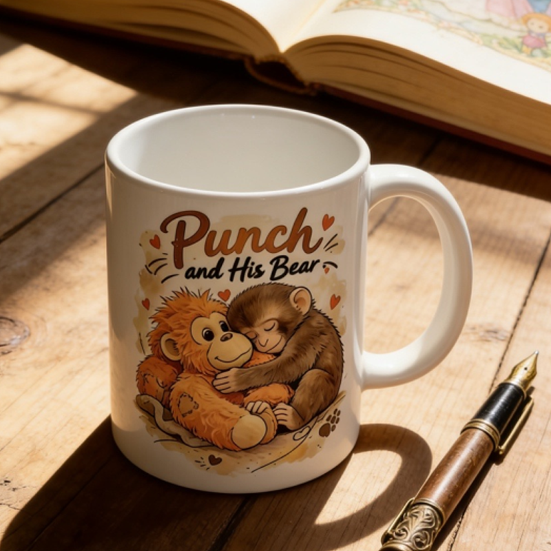 Taza de cerámica mono lindo "Punch y su oso"