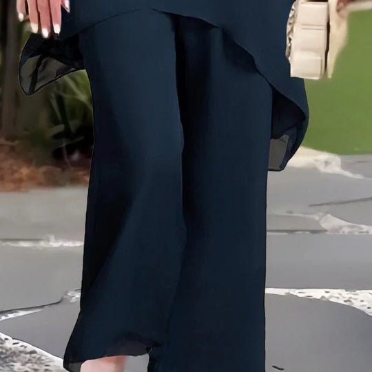 Charming Irregular Top & Wide Leg Pants Set