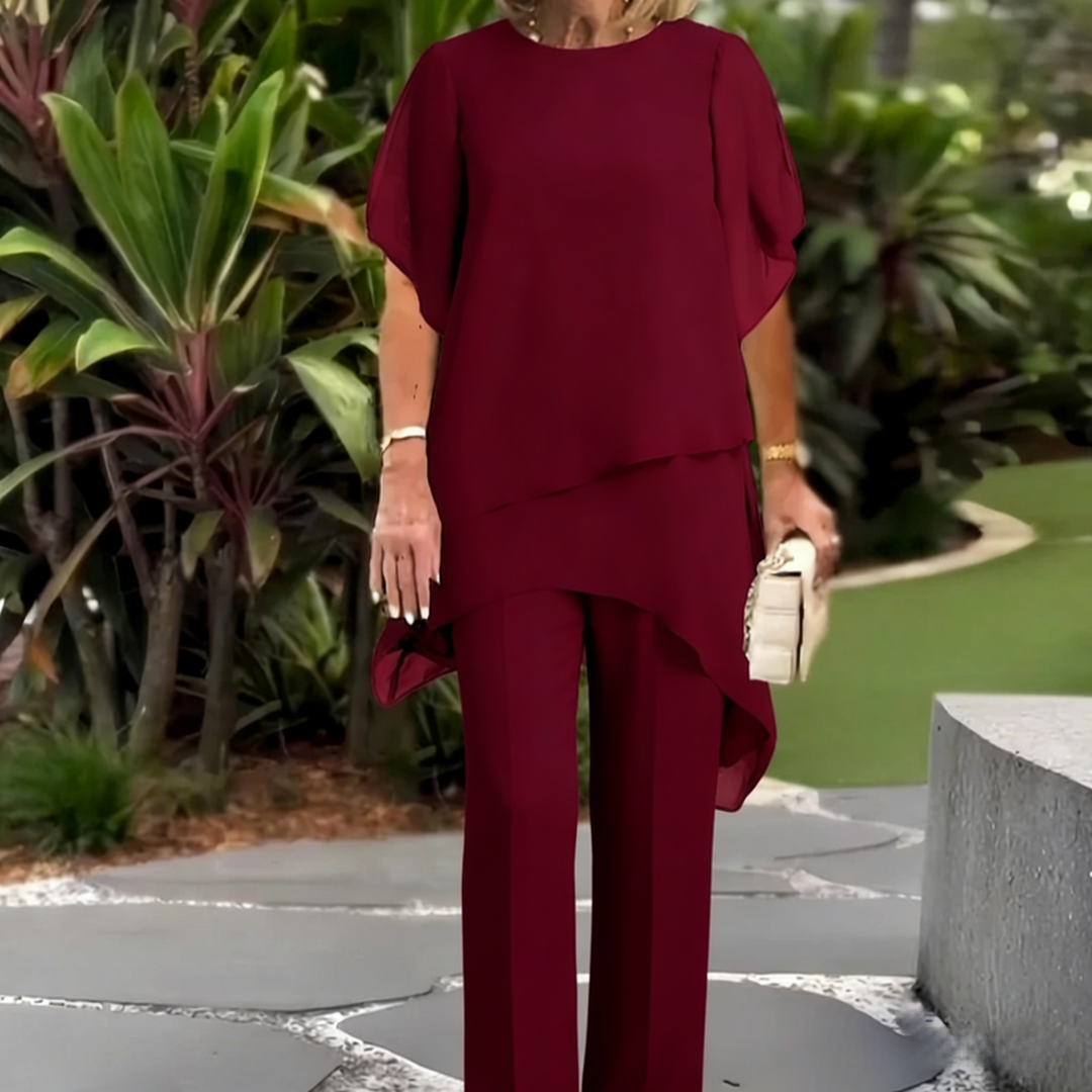 Charming Irregular Top & Wide Leg Pants Set