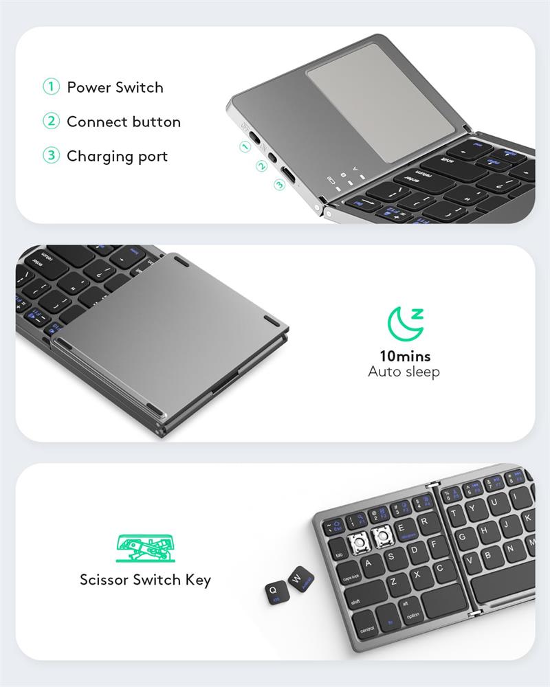 Teclado Bluetooth plegable con Touchpad