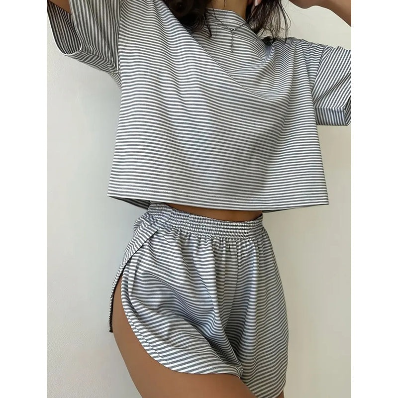 Women's Striped Short Sleeve Lounge Set