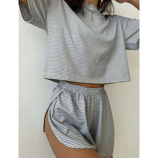 Women's Striped Short Sleeve Lounge Set