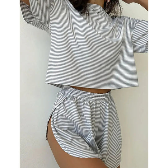 Women's Striped Short Sleeve Lounge Set