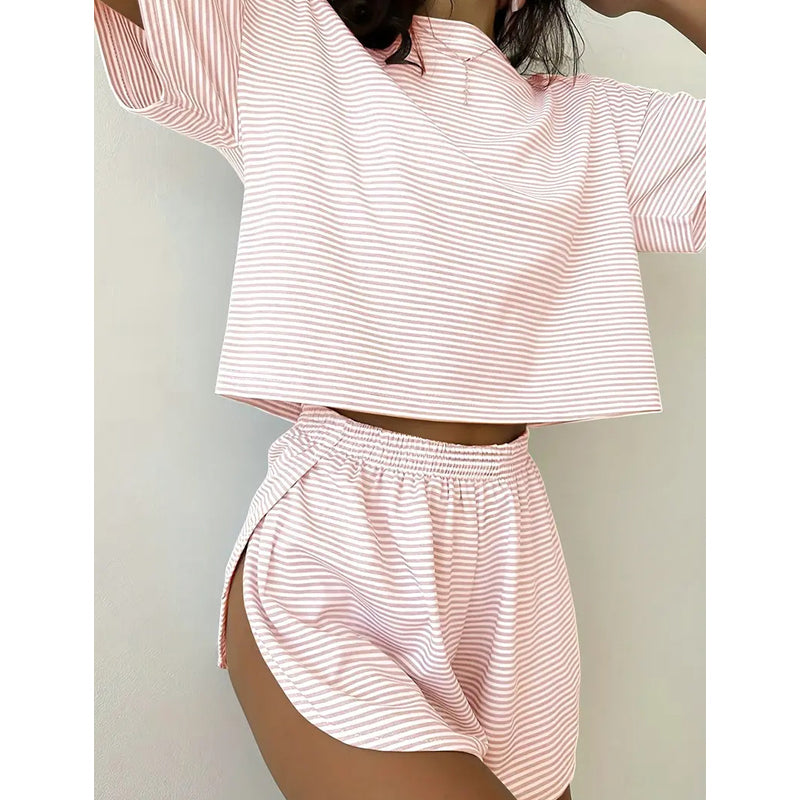 Women's Striped Short Sleeve Lounge Set