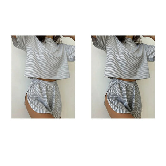 Women's Striped Short Sleeve Lounge Set